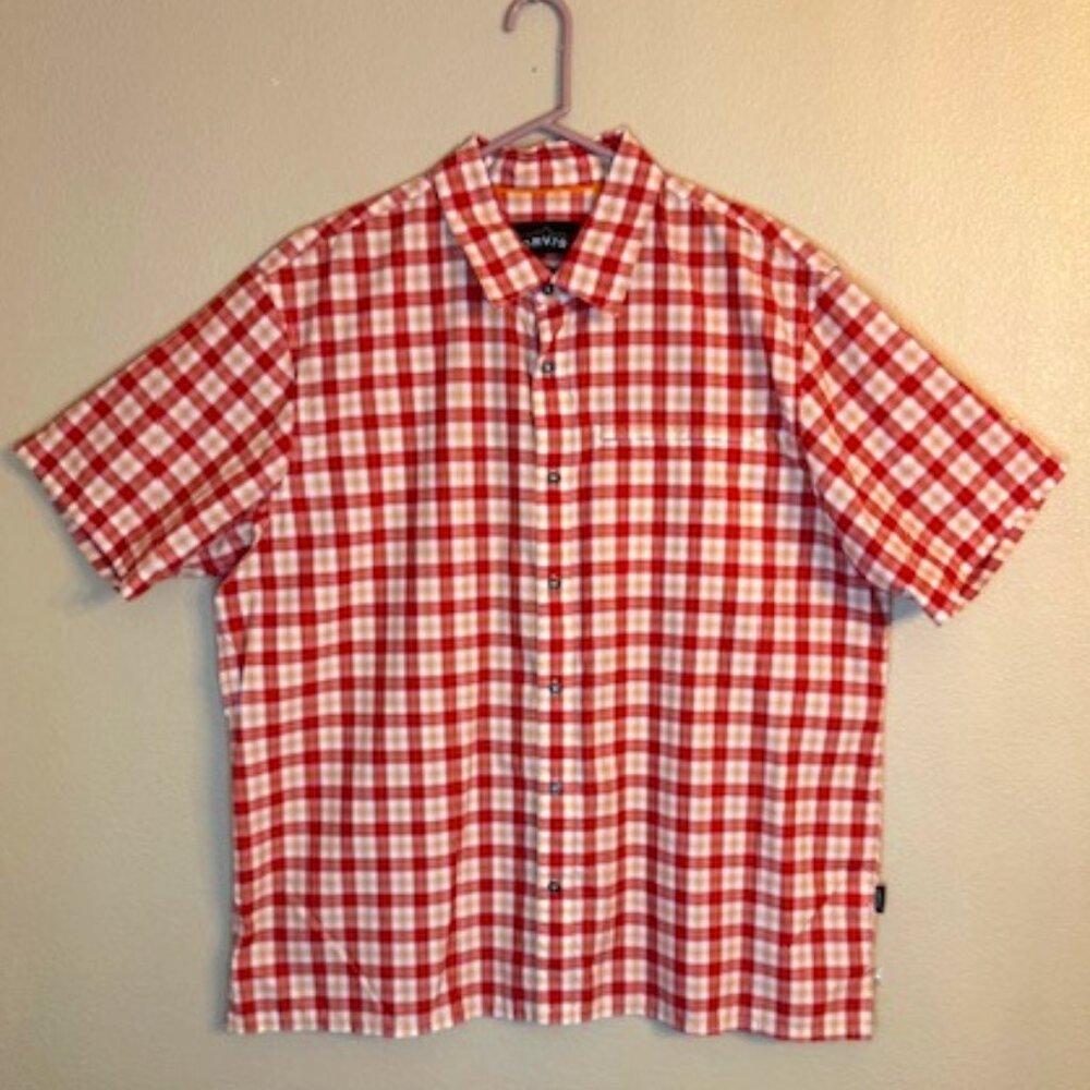 Orvis Trout bum Mens Fishing Shirt Size XL Orange Plaid Button Up SS 1085